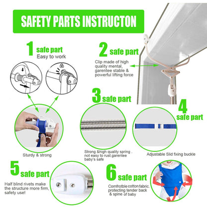 Baby safety harness and seat for door jumper