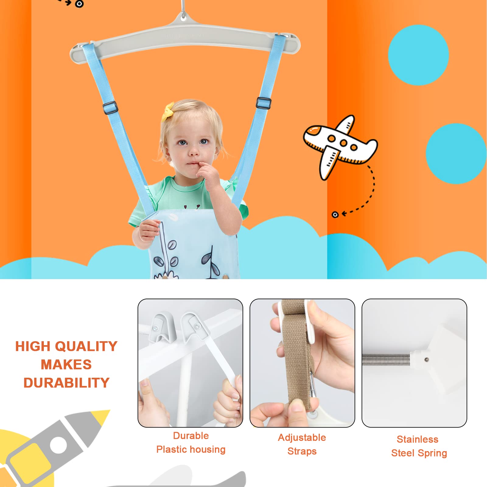 Portable baby doorway jumper for indoor exercise