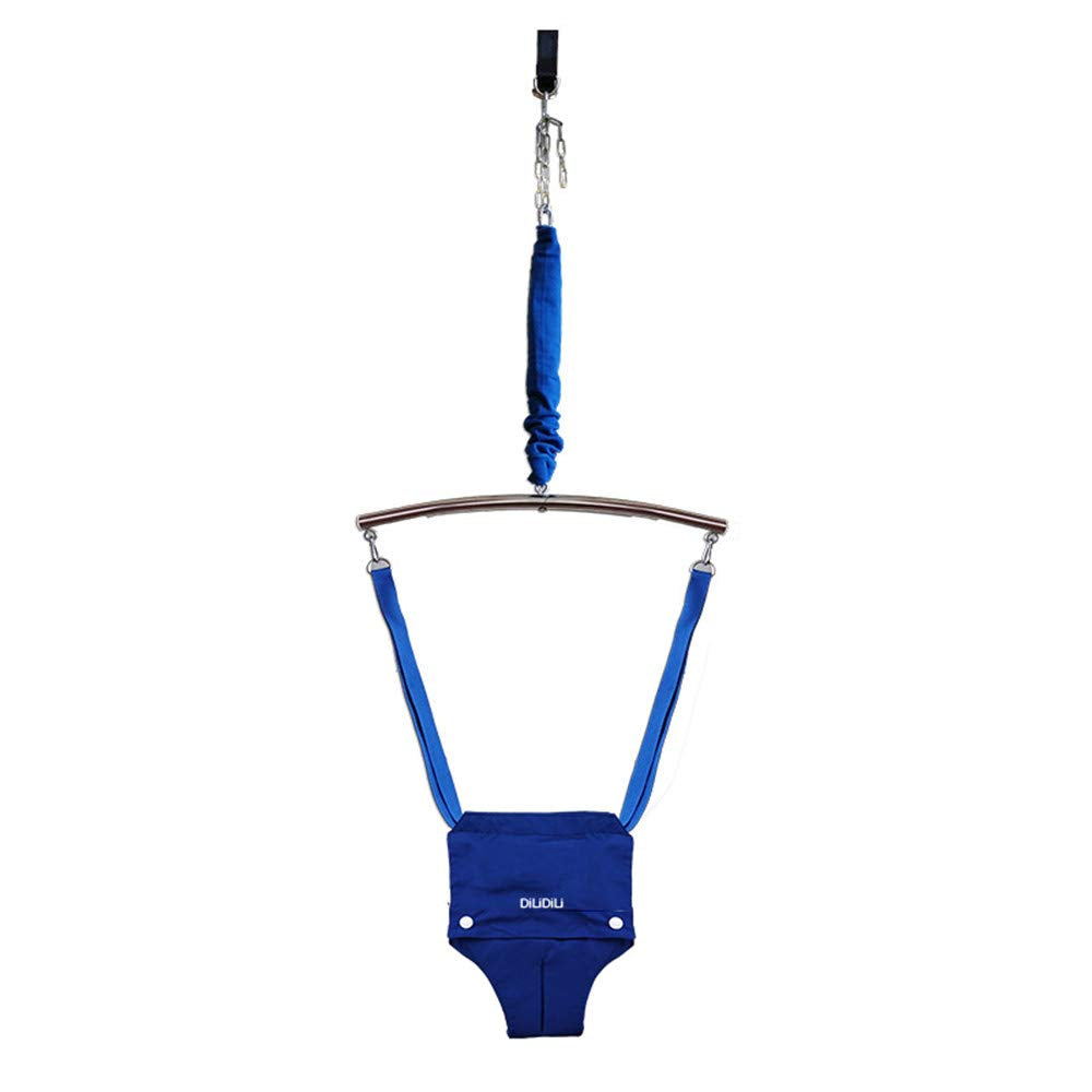 Toddler using DiLiDiLi door bouncer with adjustable strap