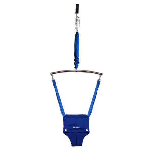 Toddler using DiLiDiLi door bouncer with adjustable strap
