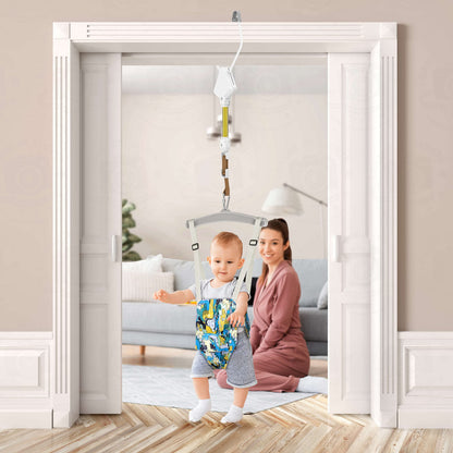 Infant using Tubagou adjustable doorway bouncer seat