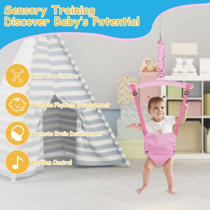 Toddler using Kiriner baby swing jumper indoors