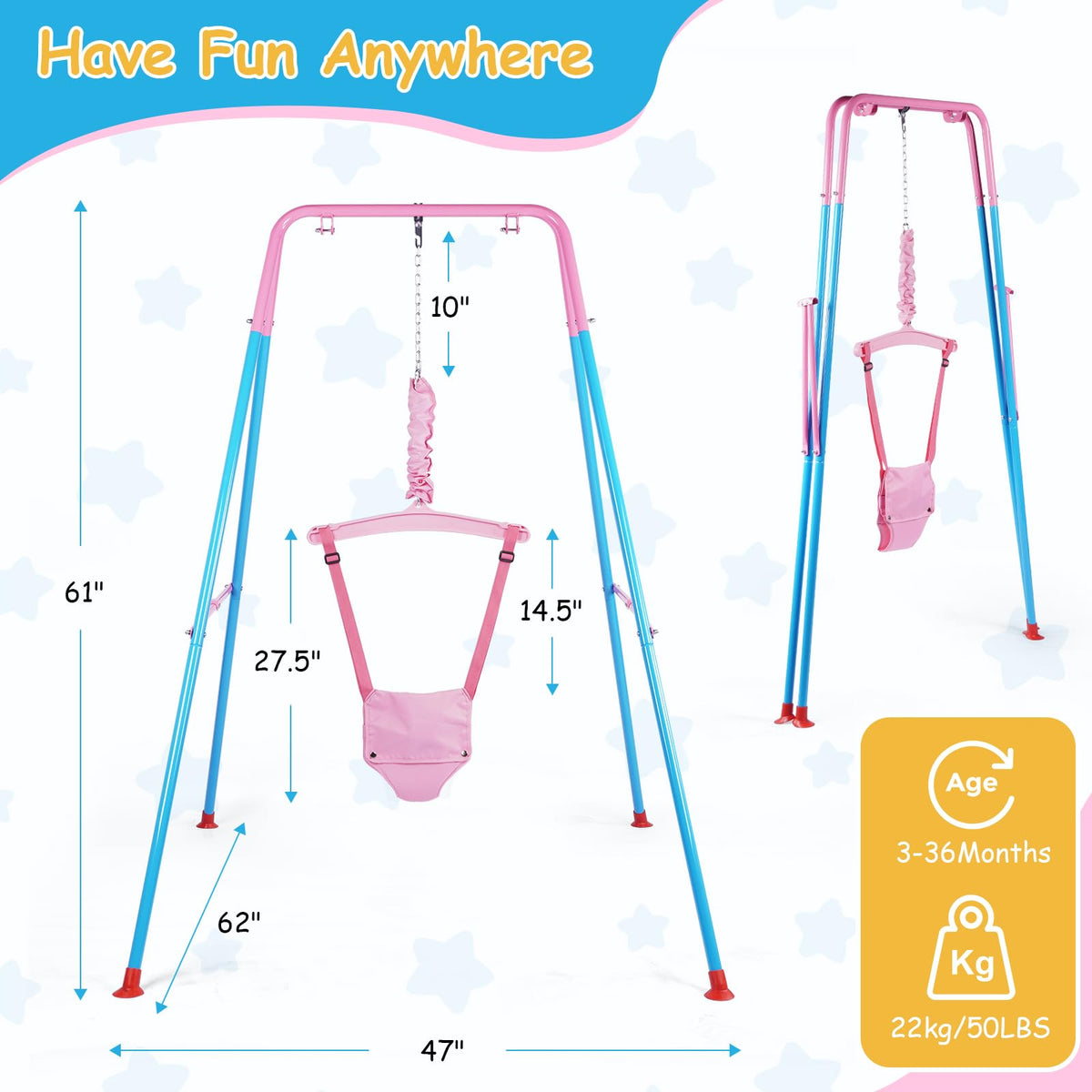 Kiriner infant swing jumper featuring adjustable suspension strap