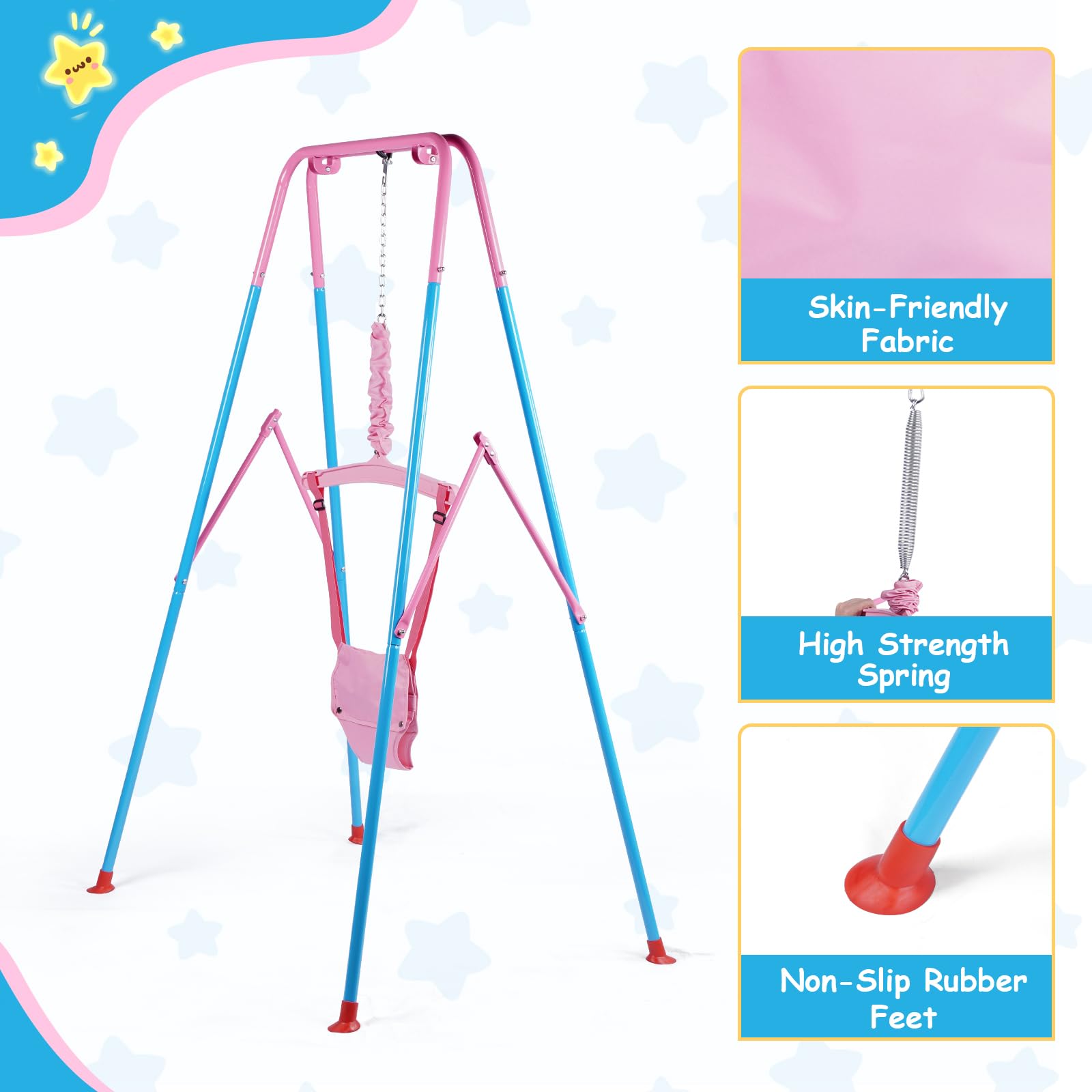 Side view of Kiriner baby jumper set up for outdoor play