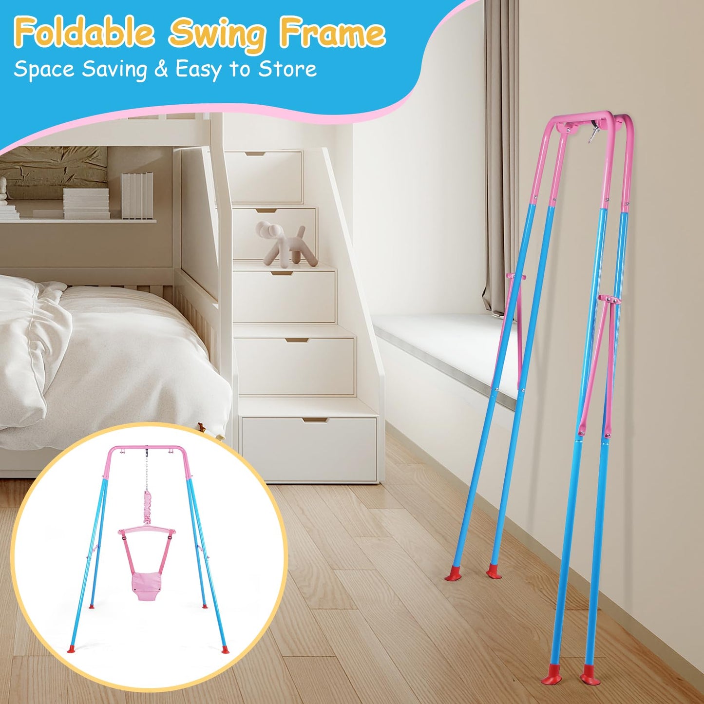 Folded Kiriner baby jumper frame for easy storage