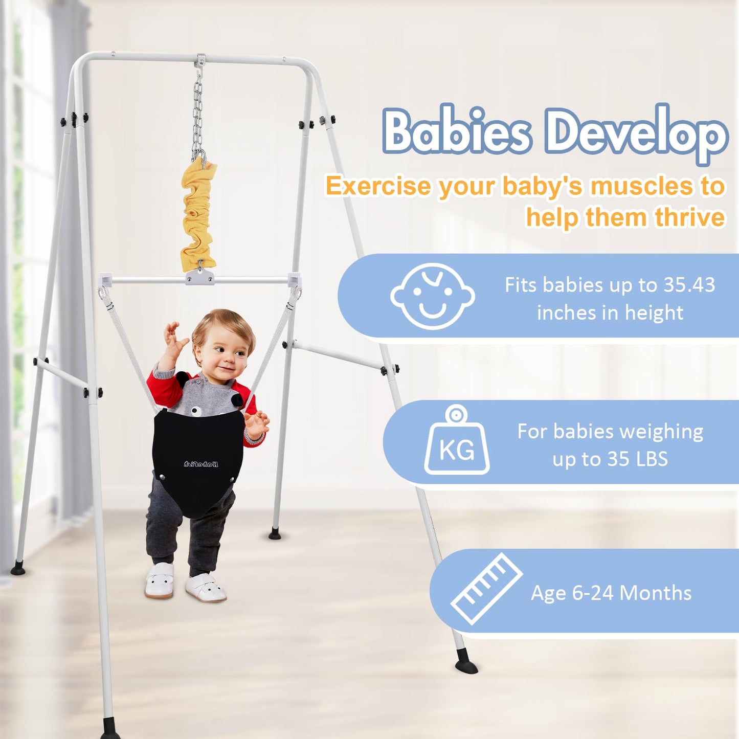 Toddler enjoying playtime in Abdtech standing baby jumper