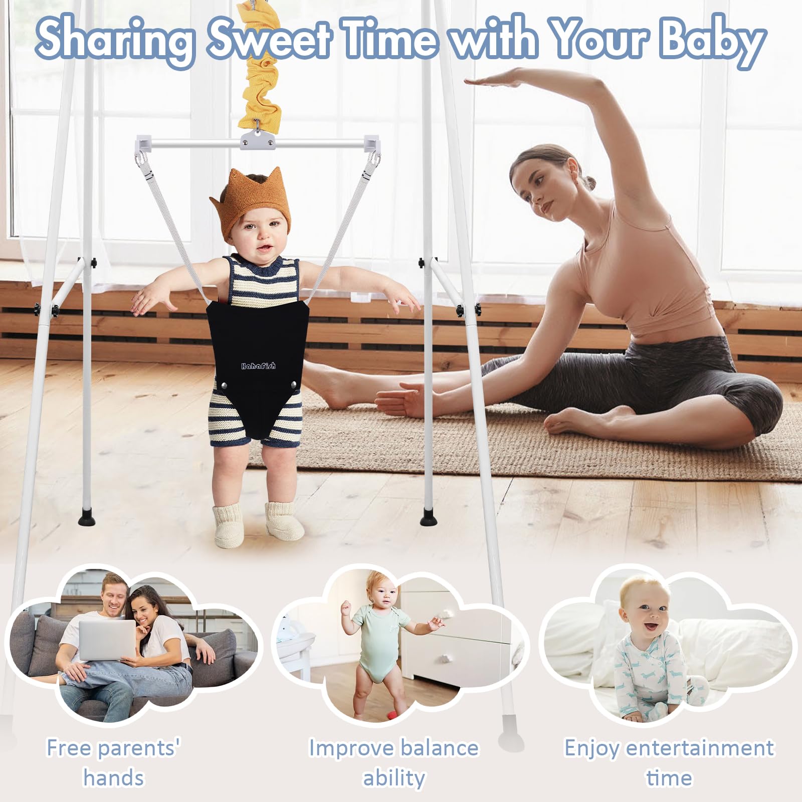 Abdtech baby jumper set up in a bright living room