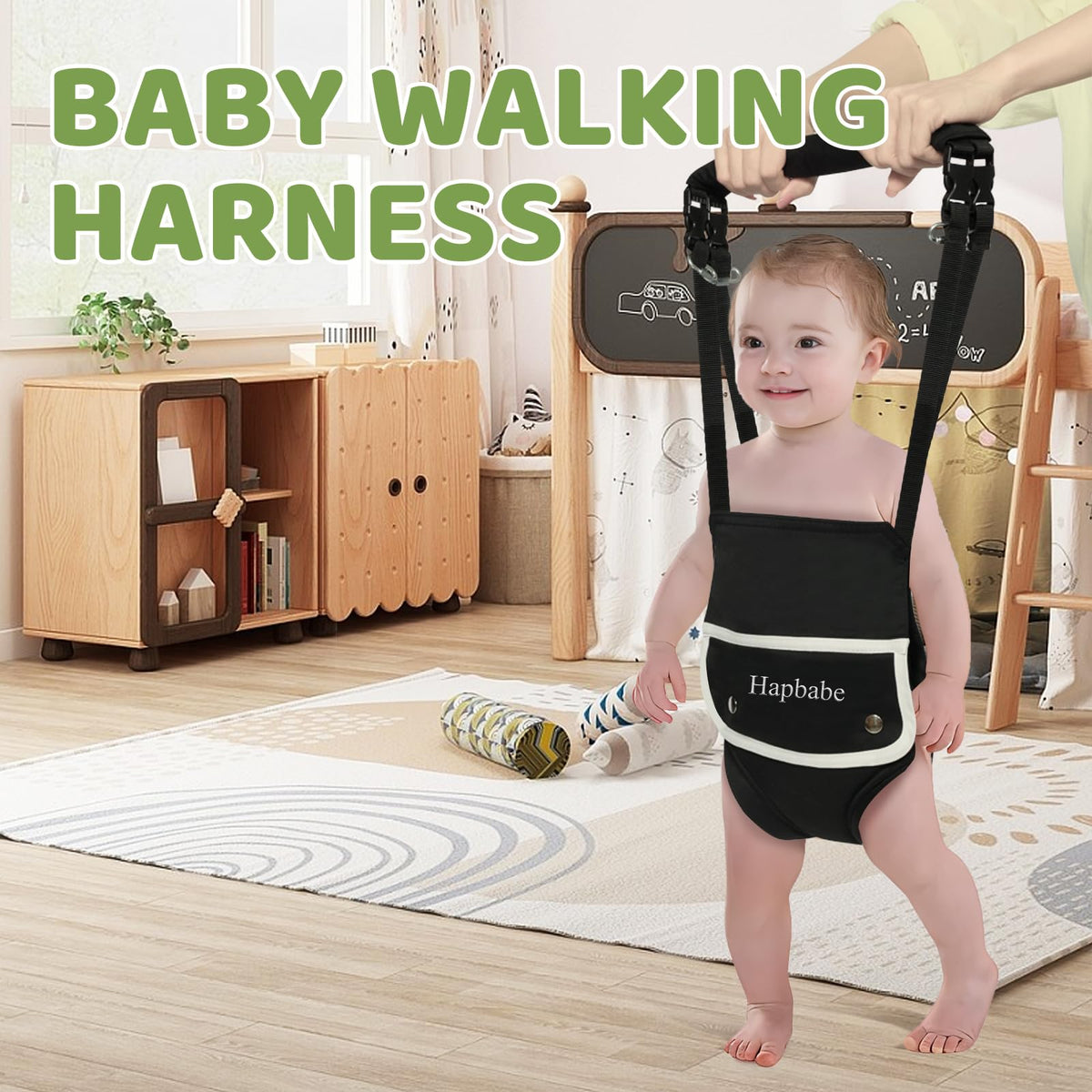 Hapbabe freestanding baby bouncer set up in black color
