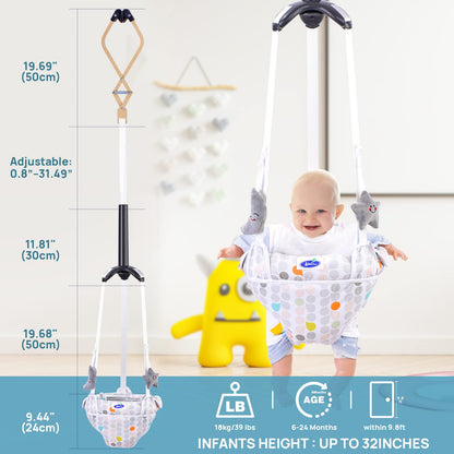 Baby using AiBeeYou jumper in a doorway