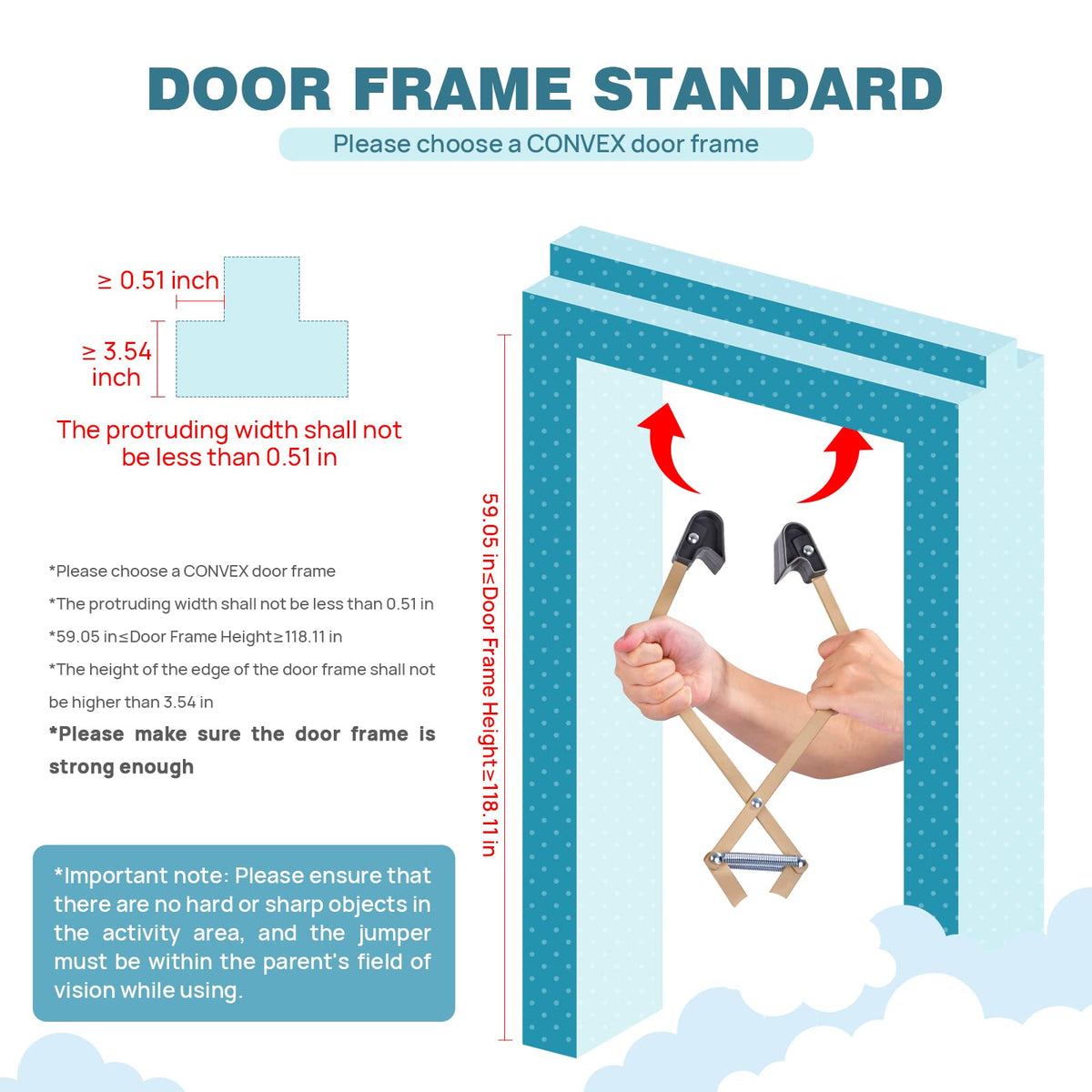Baby bouncer door clamp securely attached to a door frame
