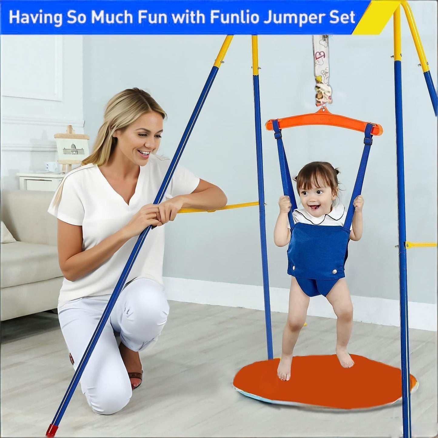Blue2 variant baby jumper with adjustable metal stand
