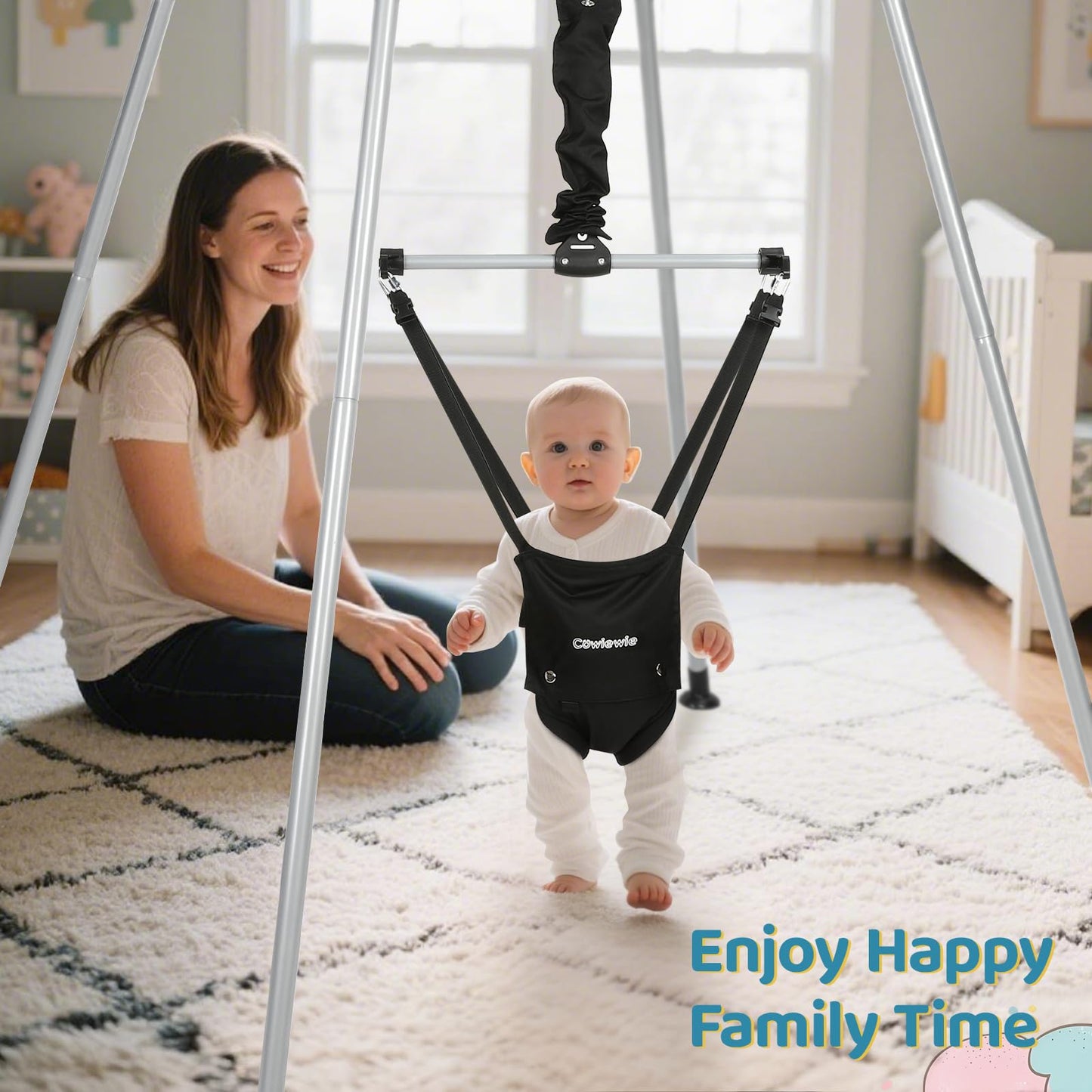 Baby using the Cowiewie 2 in 1 activity center for walking practice