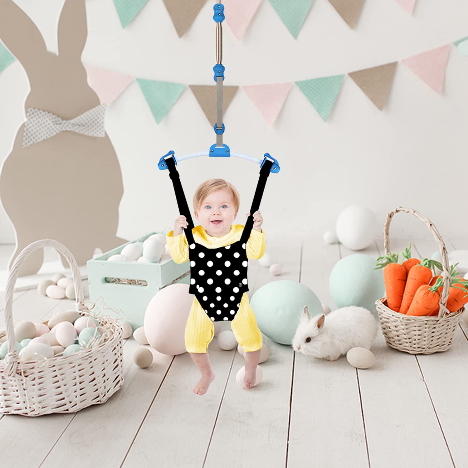 Infant using Outingpet doorway jumper exerciser