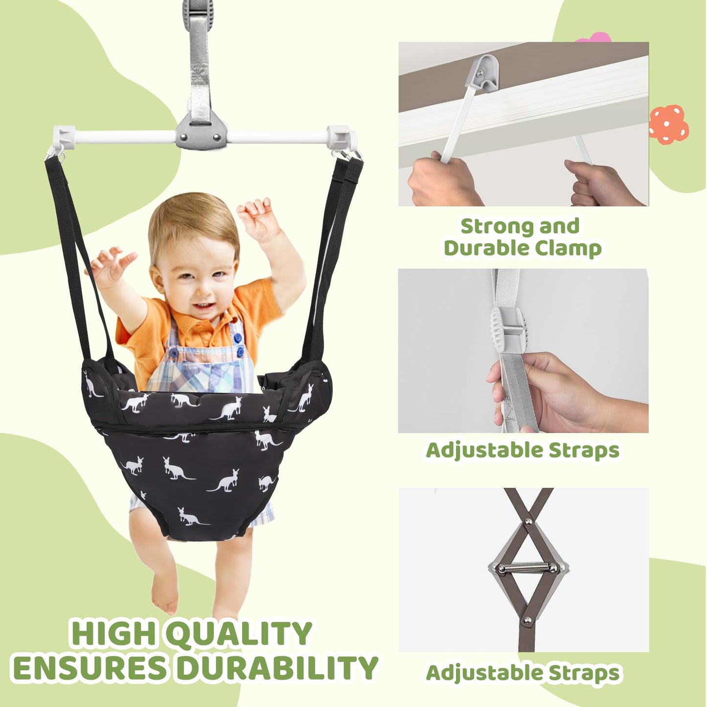 Baby exercising in Hapbabe door jumper indoor setup