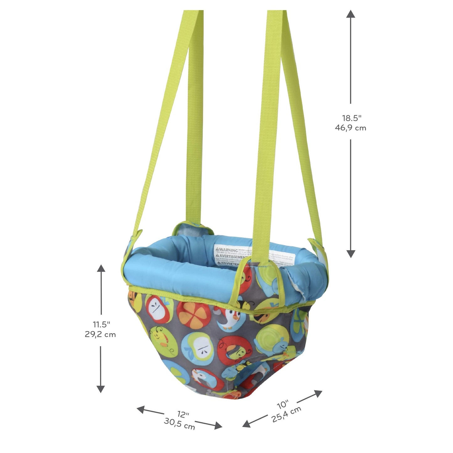 Baby girl happily using the Evenflo Bumbly door jumper