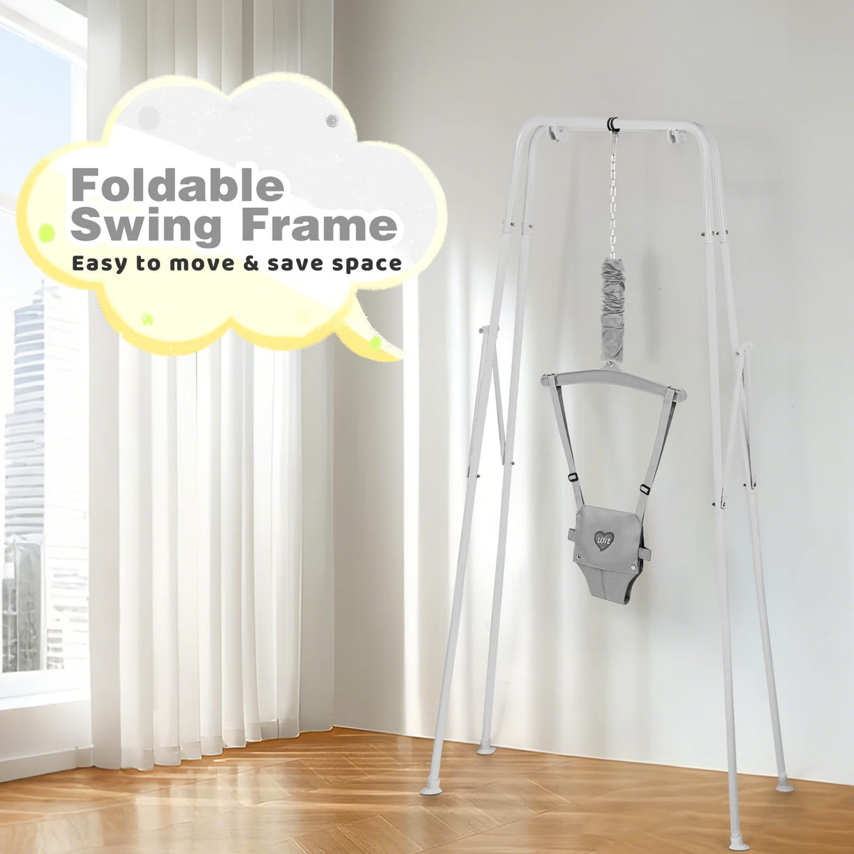 Adjustable height strap mechanism on metal stand