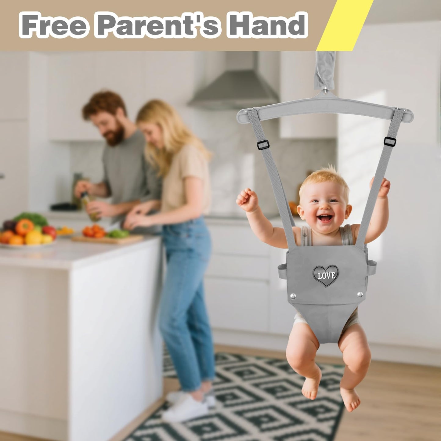 Adjustable height mechanism on baby activity jumper
