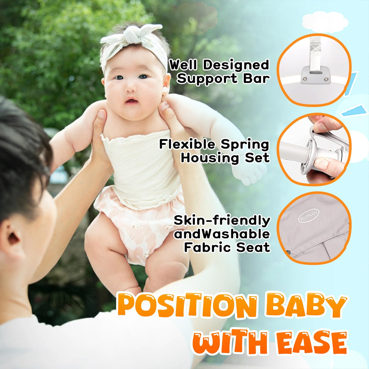 Riviplou baby jumper in use on standard door frame