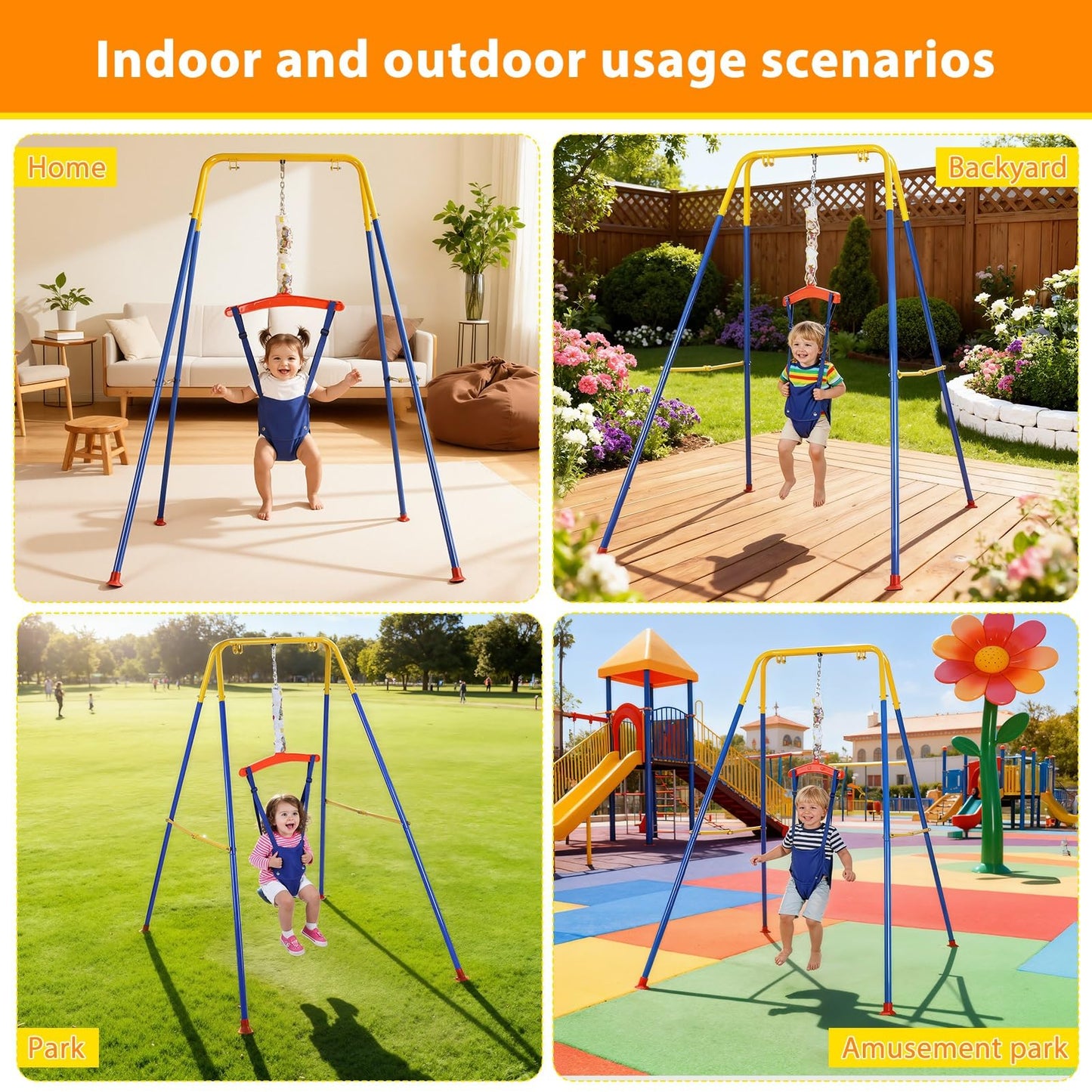 Compact storage view of foldable baby jumper frame