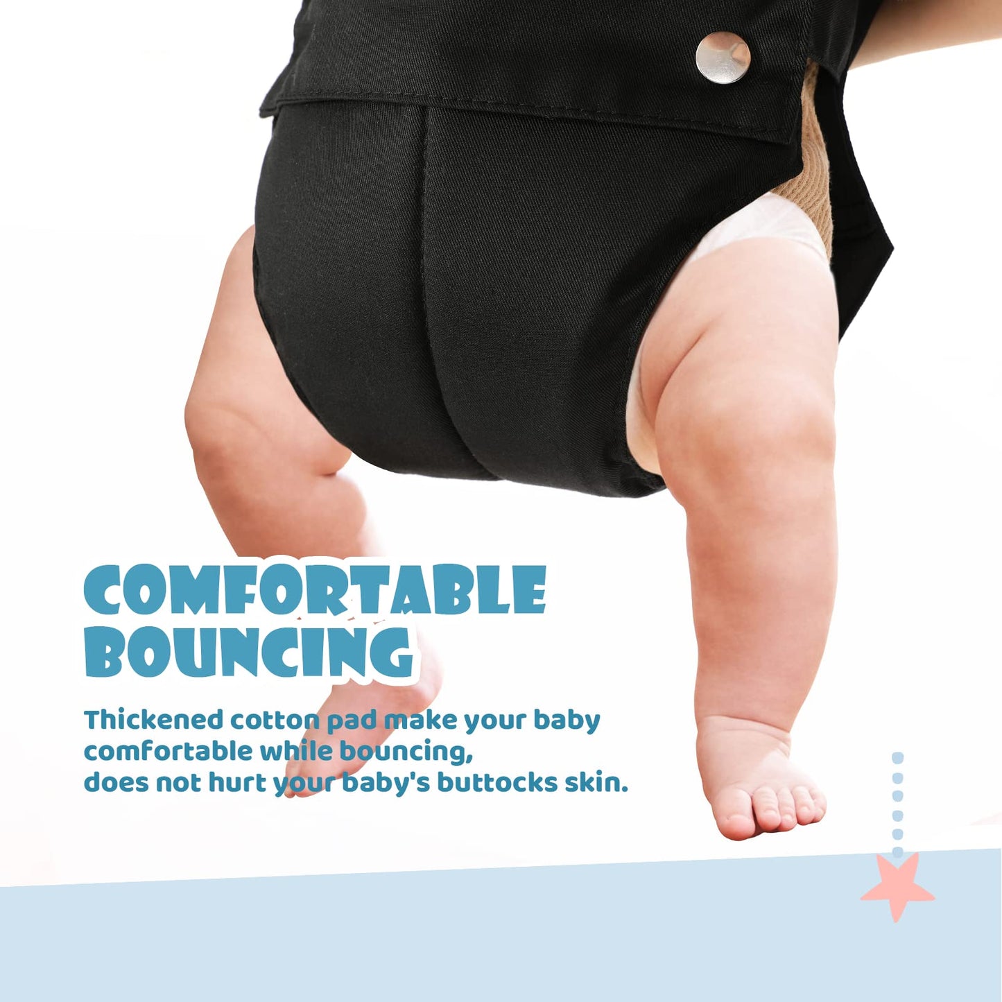 Cowiewie baby jumper showing the 46 by 58 inch footprint base
