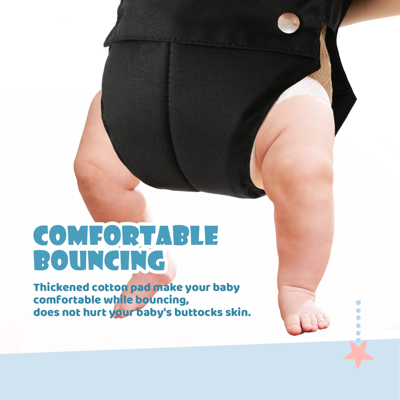 Cowiewie baby jumper showing the 46 by 58 inch footprint base