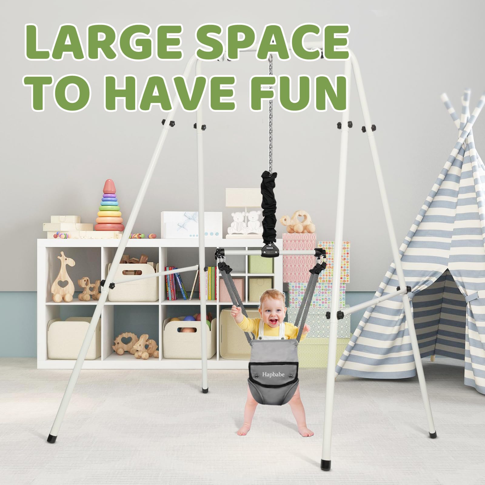 Adjustable height feature on hapbabe baby jumper stand