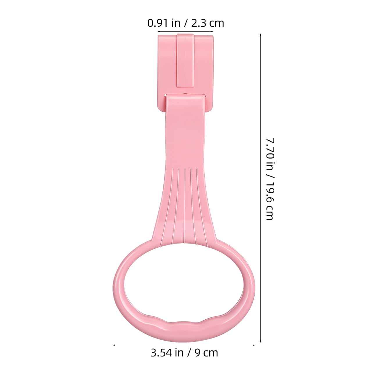 Infant holding onto white pull up ring for standing practice