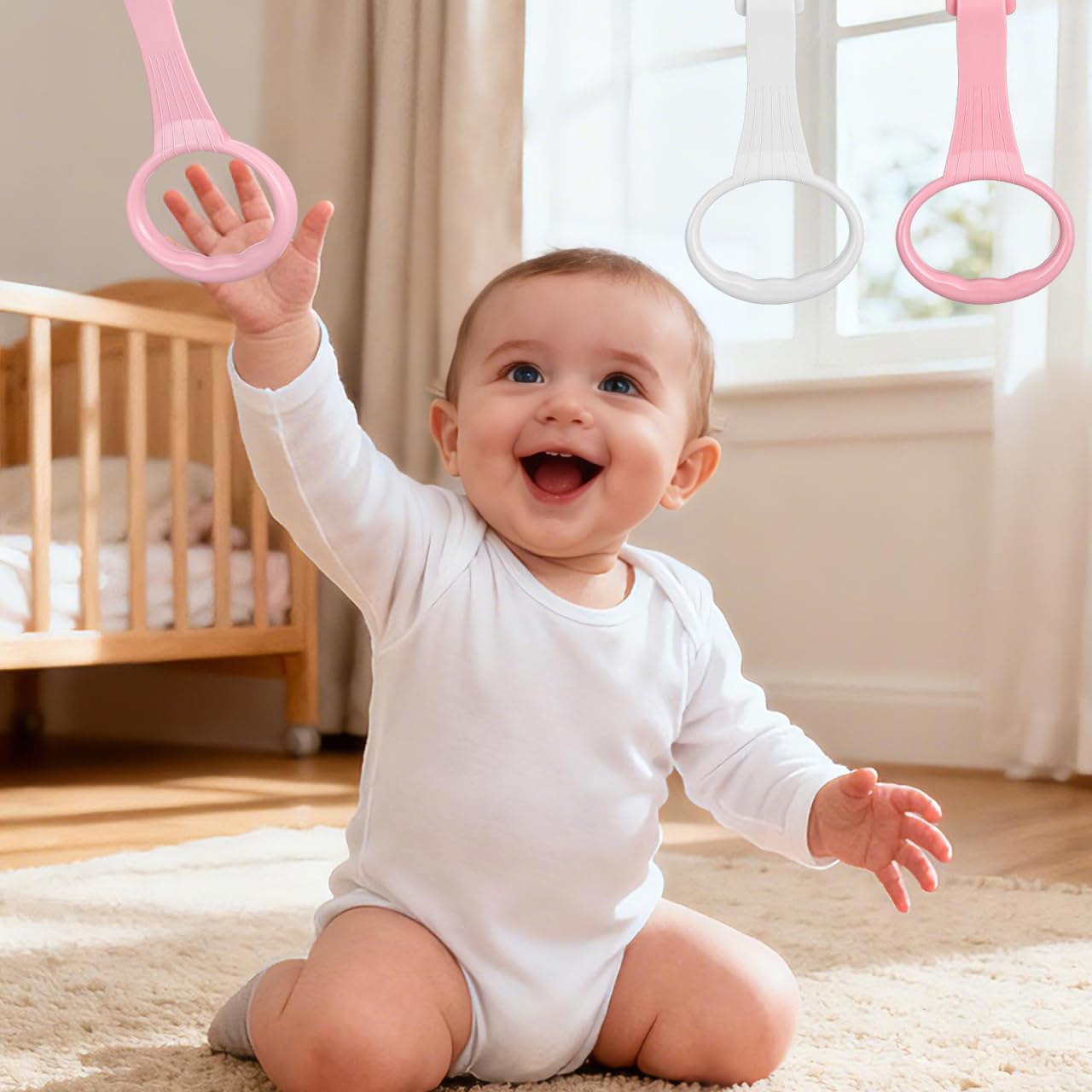 Child using pull up rings for physical development