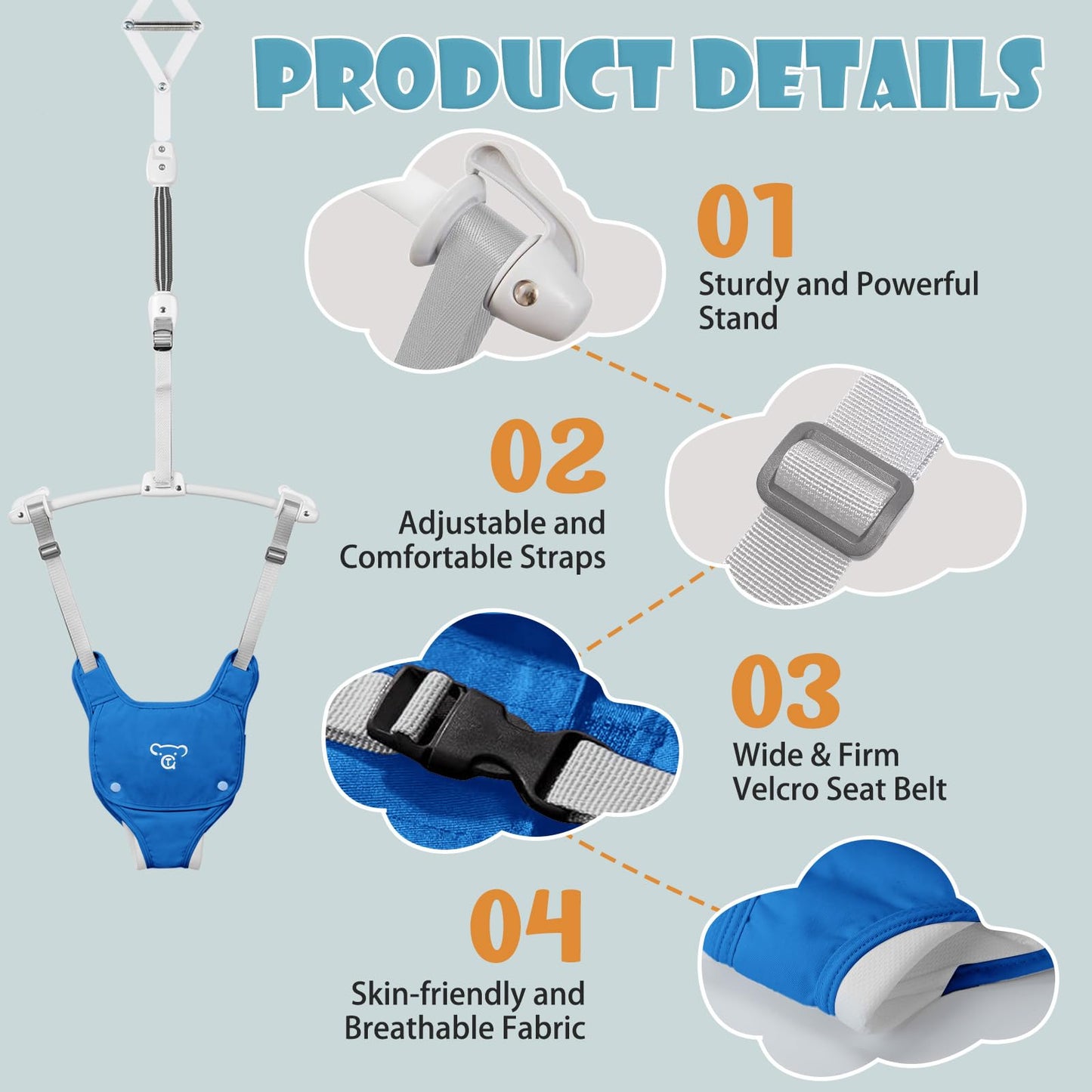G Taleco Gear baby jumper adjustable strap mechanism