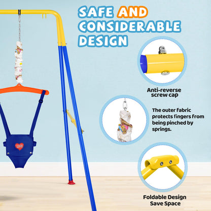 Baby jumper with secure harness and supportive seat