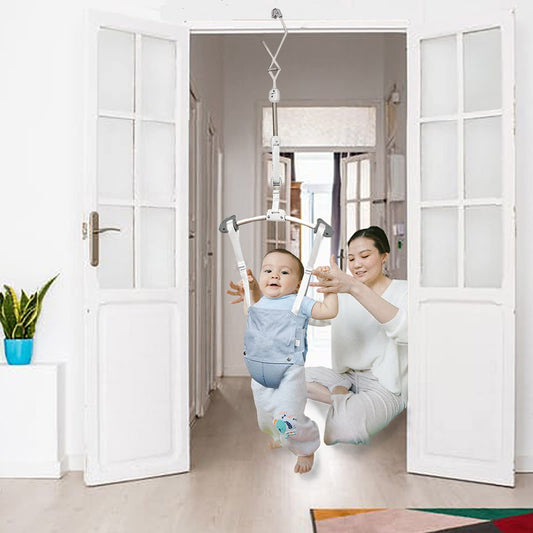Hi Suyi Baby Door Jumper showing sturdy door frame clamp