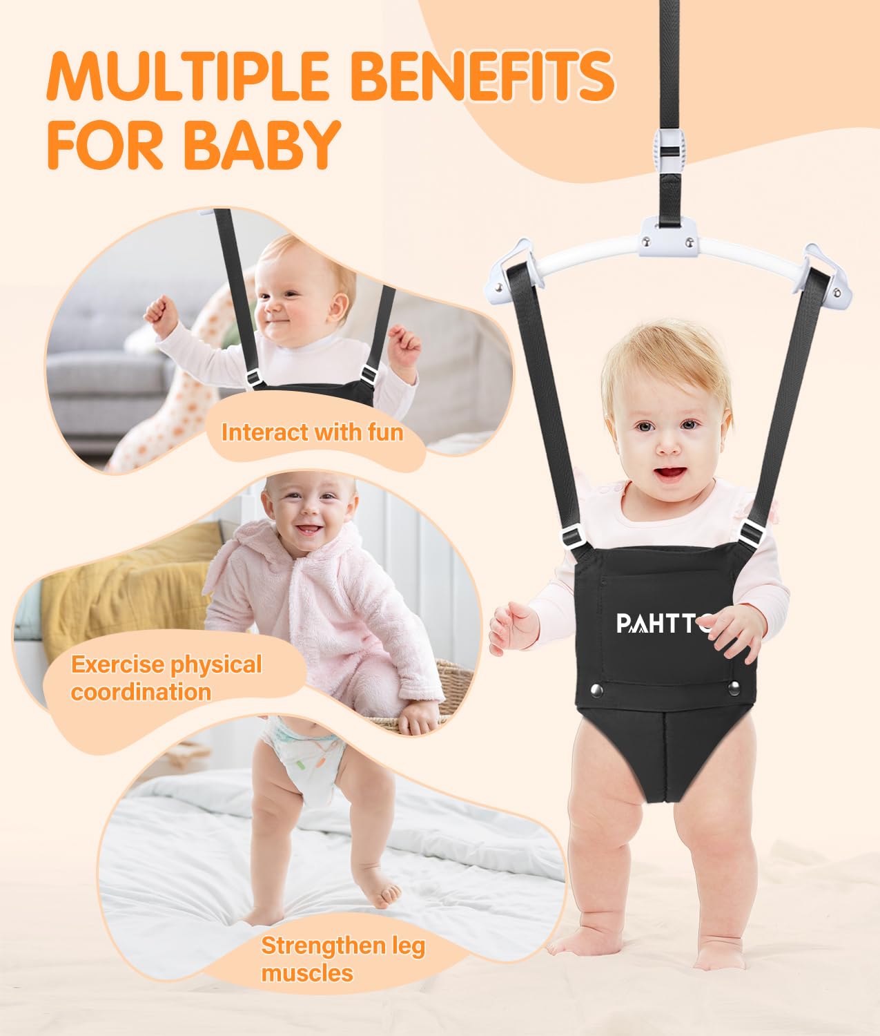 Close up of Pahtto baby door jumper adjustable safety straps