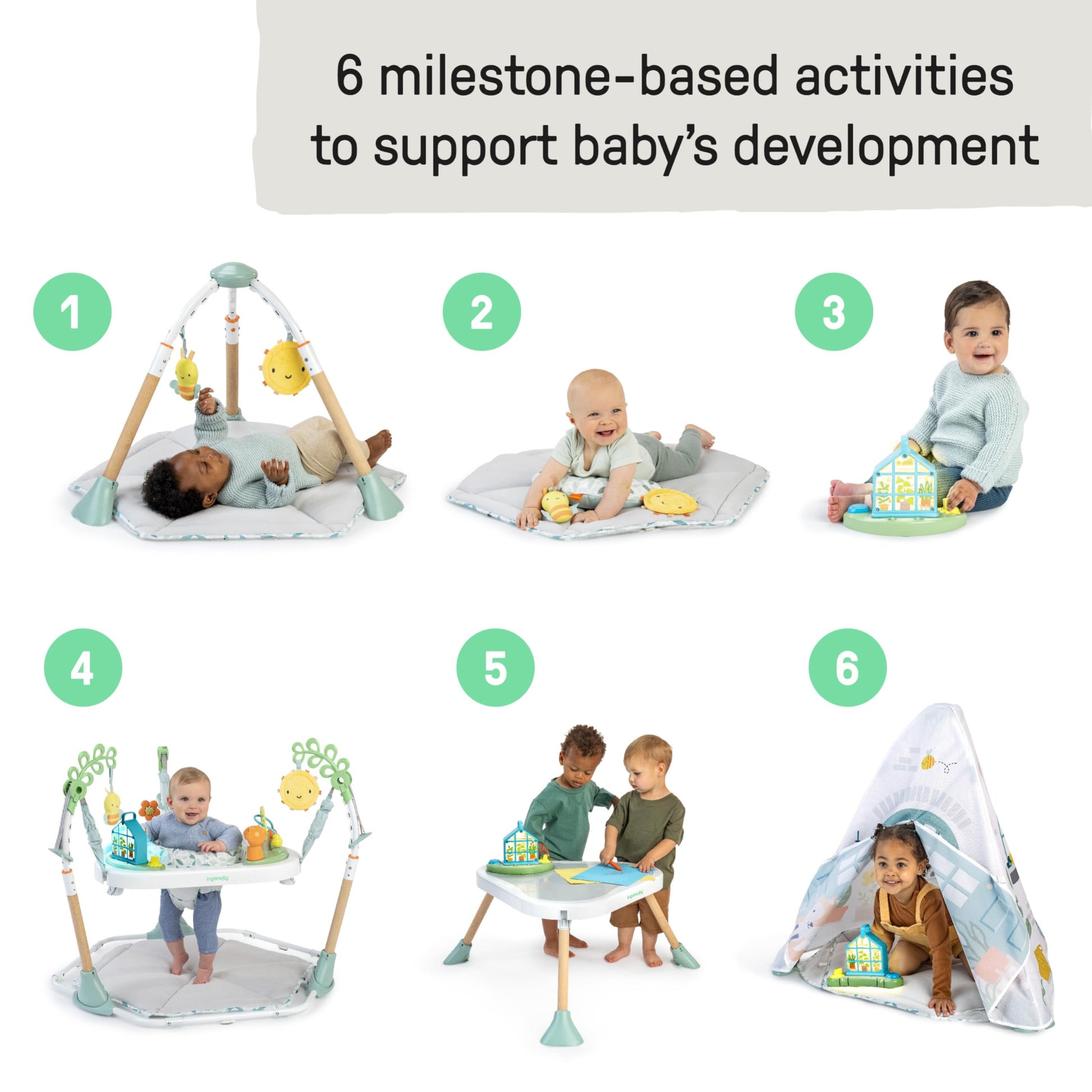 Ingenuity 6-in-1 activity center with toy bar and mat