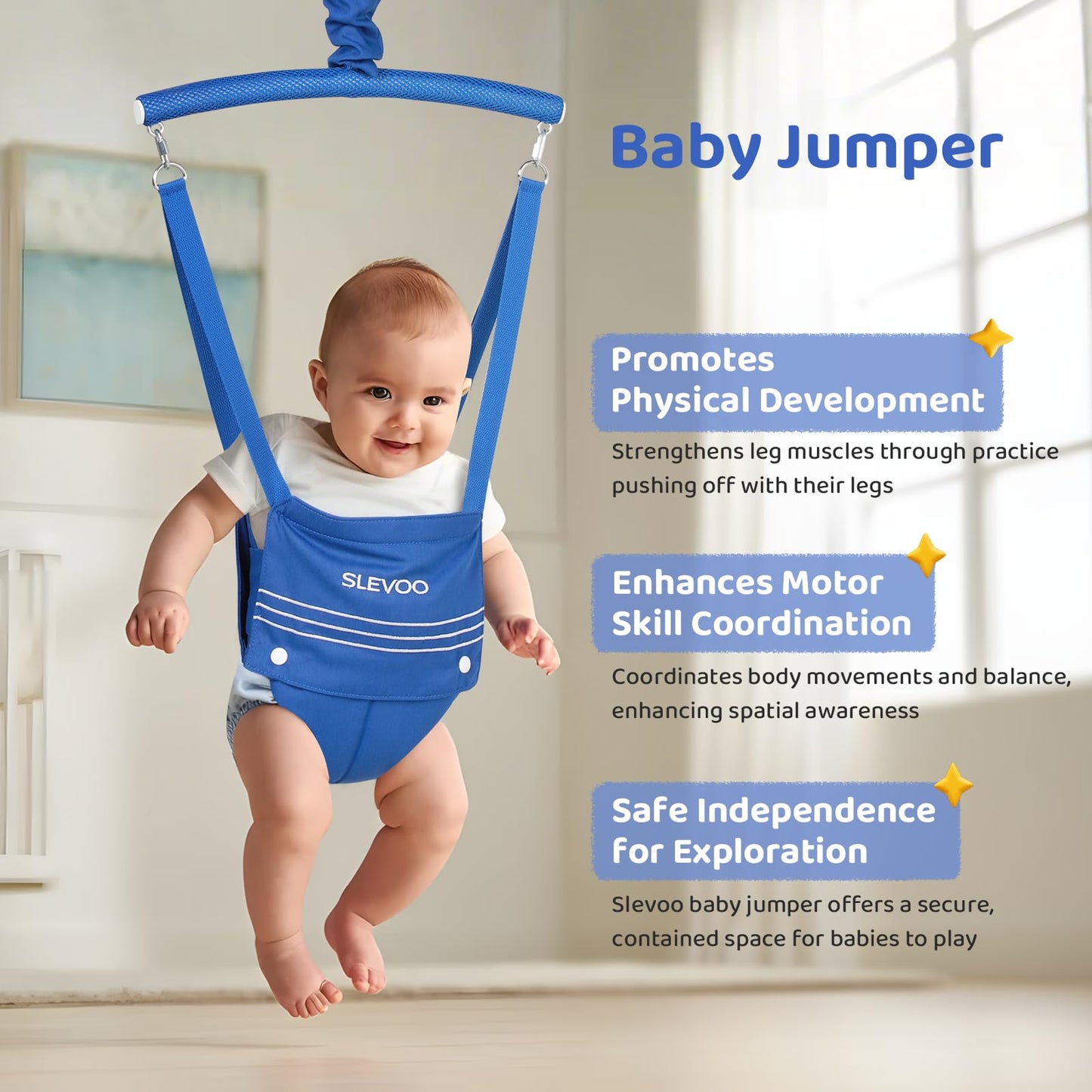 Detailed view of the Slevoo baby jumper ceiling attachment hardware