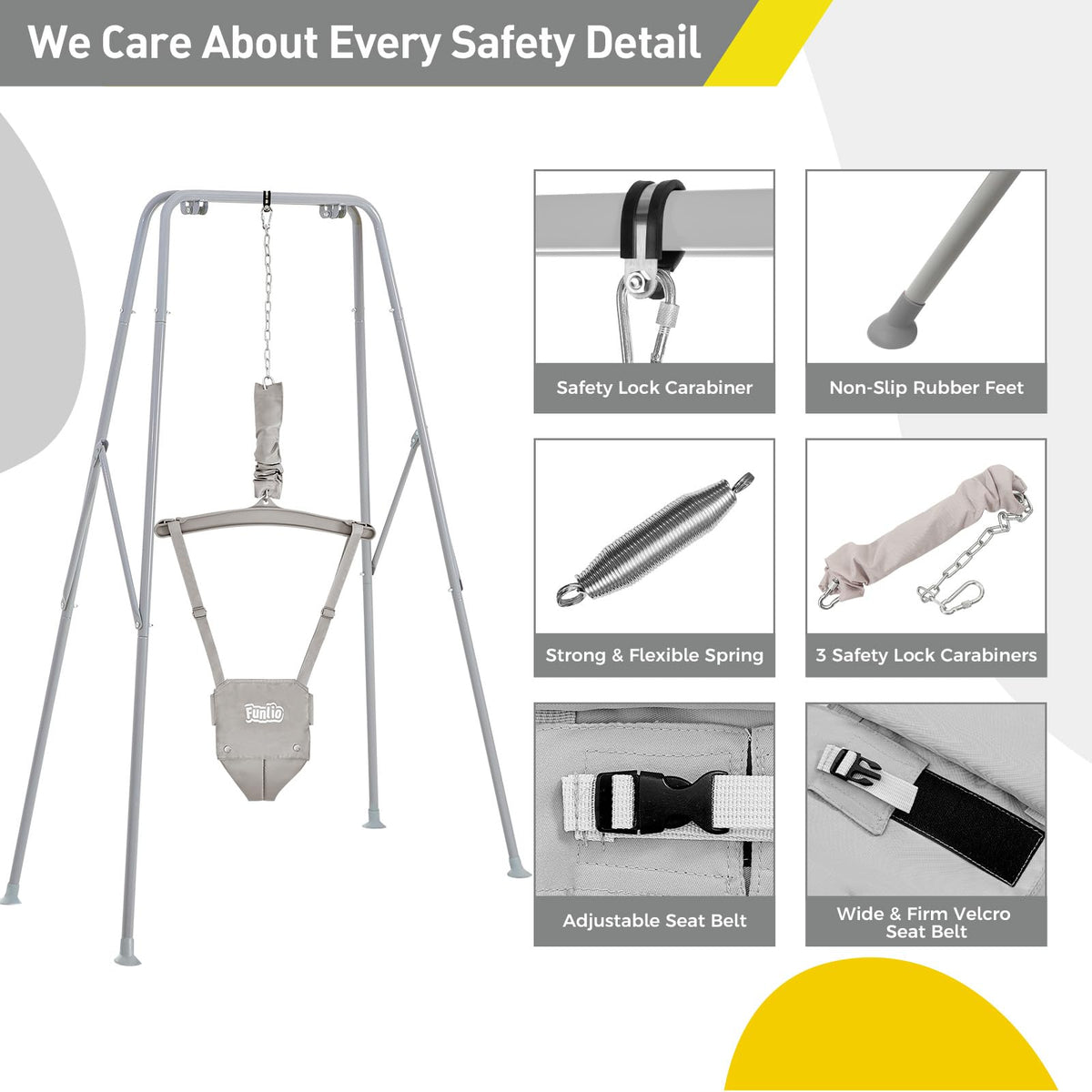 Funlio toddler jumper harness and safety buckle detail