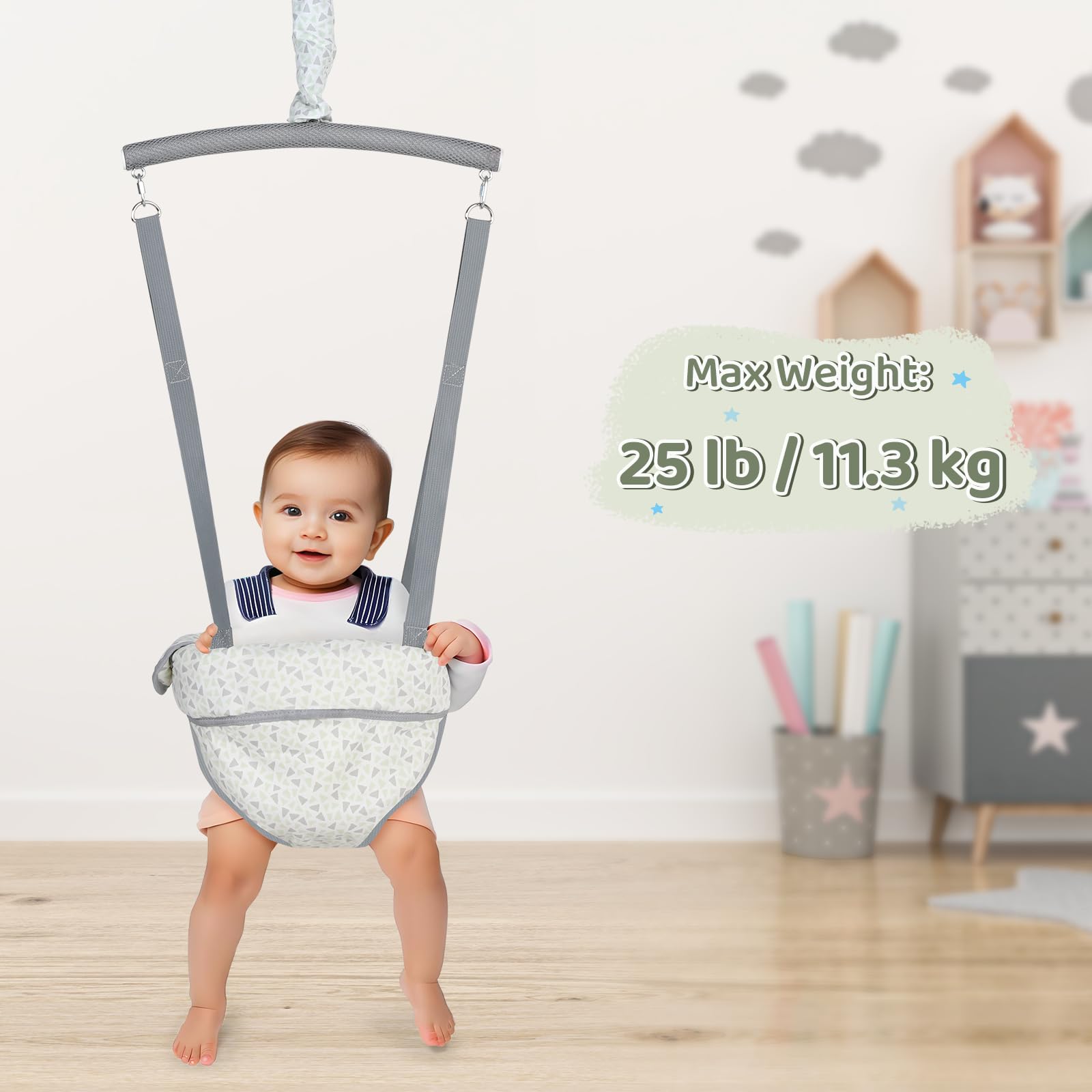 Close up of Slevoo baby jumper adjustable strap and buckle mechanism