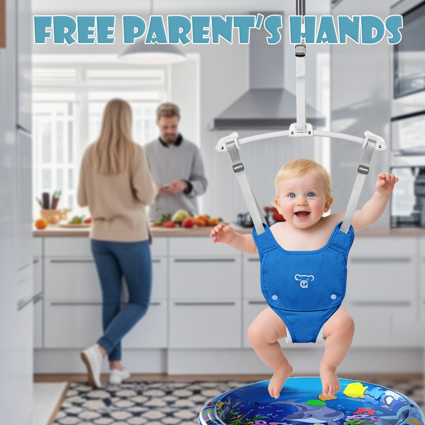 Folded portable baby jumper for storage demonstration