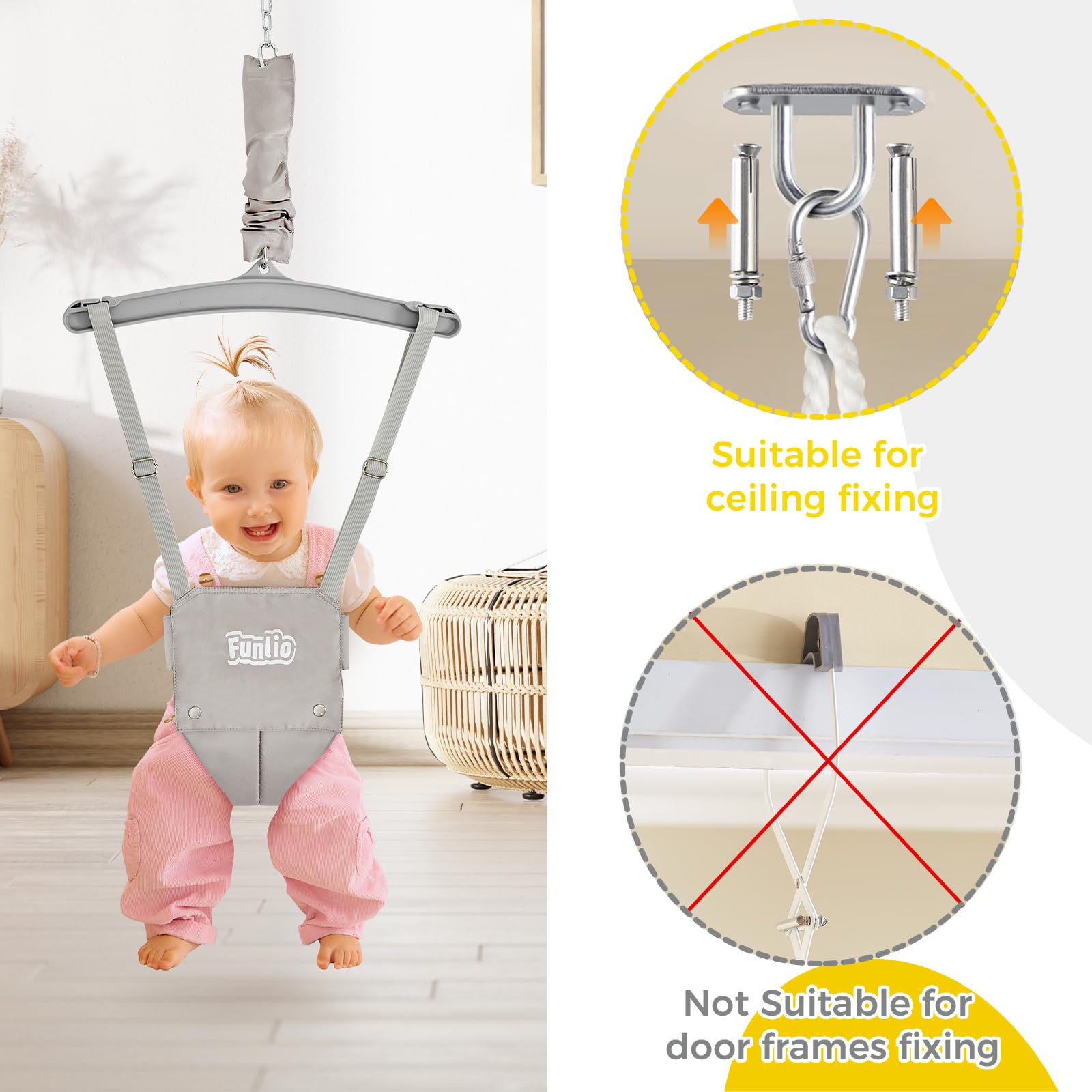 Funlio infant jumper showing adjustable chain mechanism