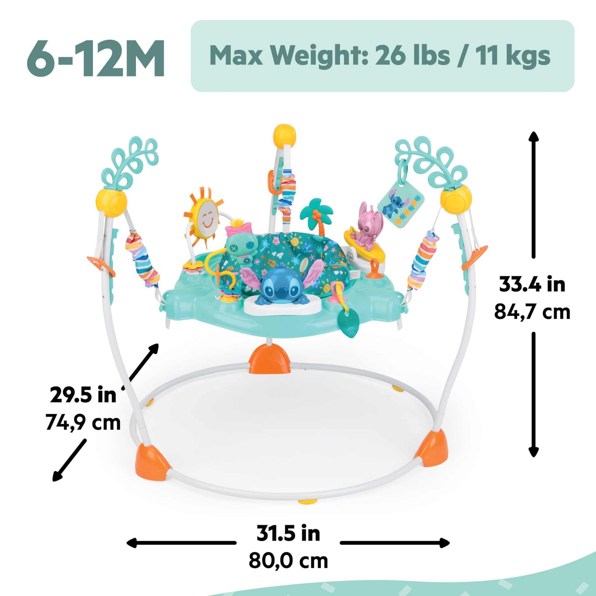 Sturdy base and design of Disney Stitch baby jumper