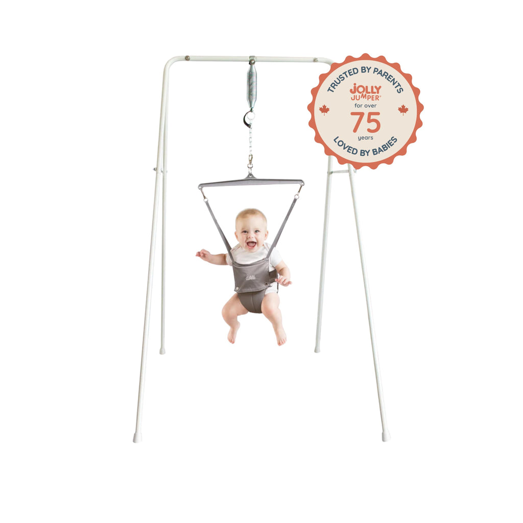 Jolly Jumper infant bouncer grey saddle and steel frame