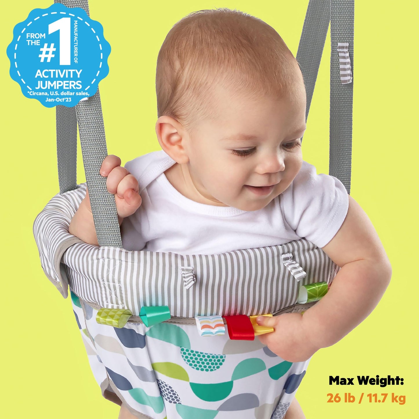 Baby using Bright Starts Playful Parade Door Jumper