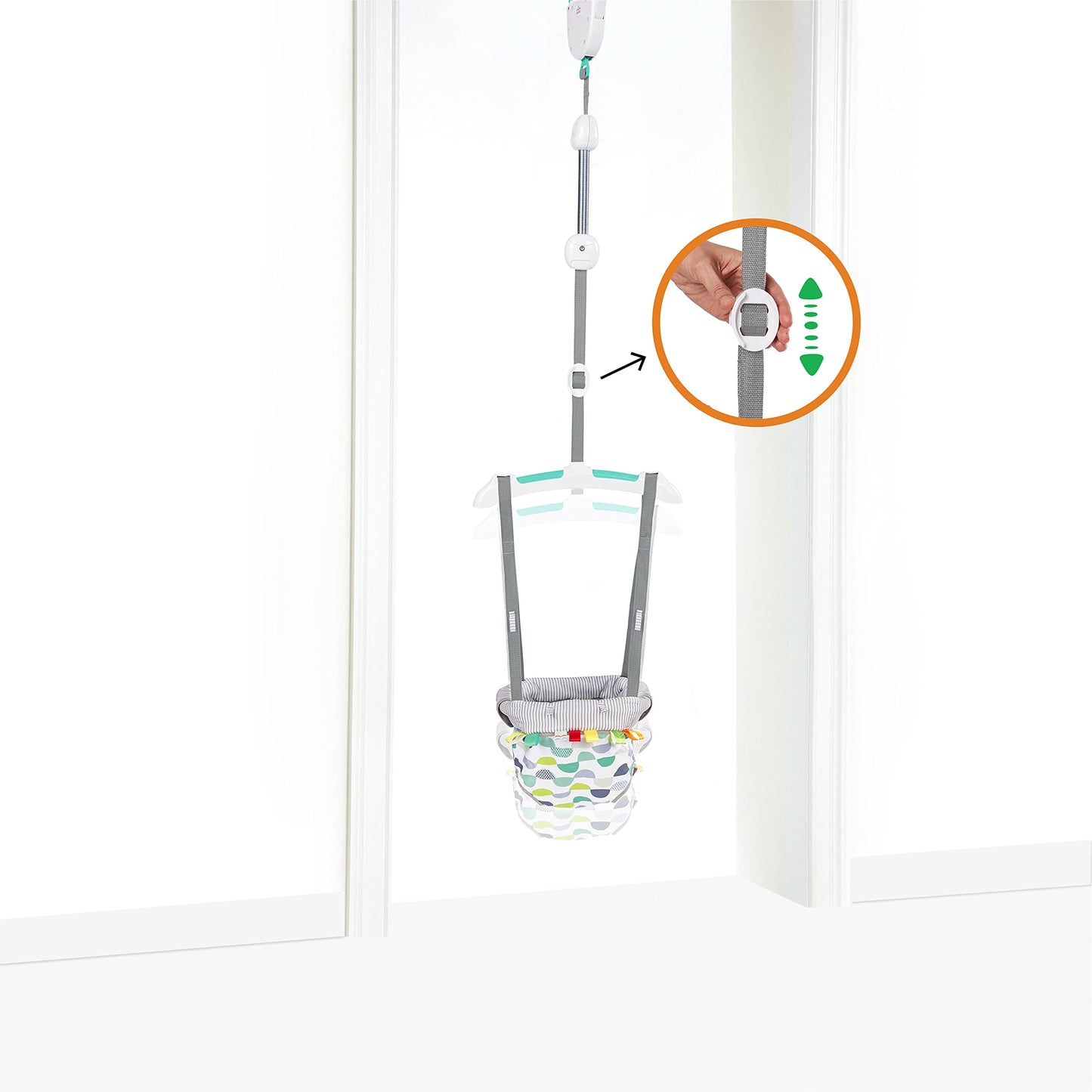 Close up of Bright Starts door jumper clamp