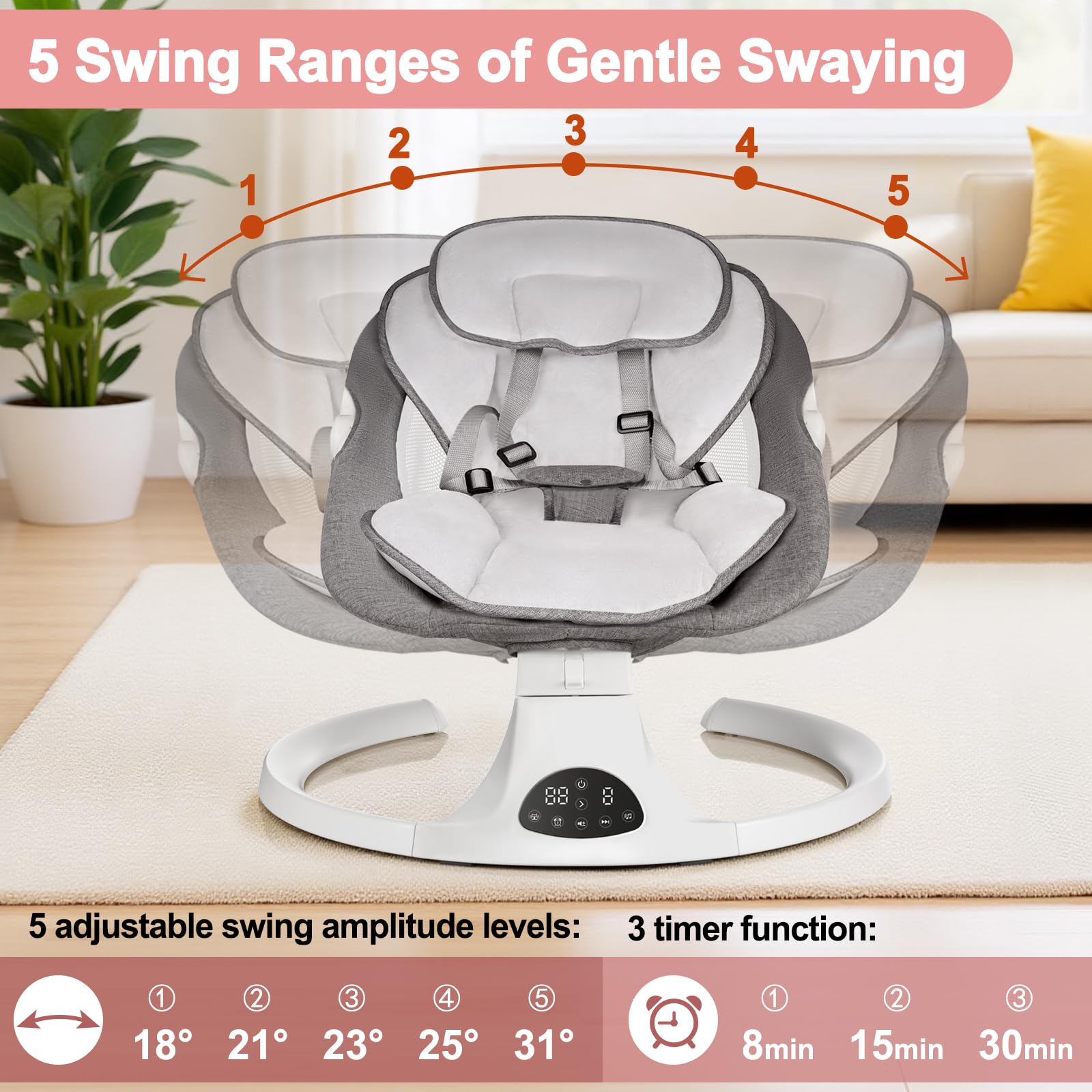Close up of Dearest Baby swing smart touch control panel