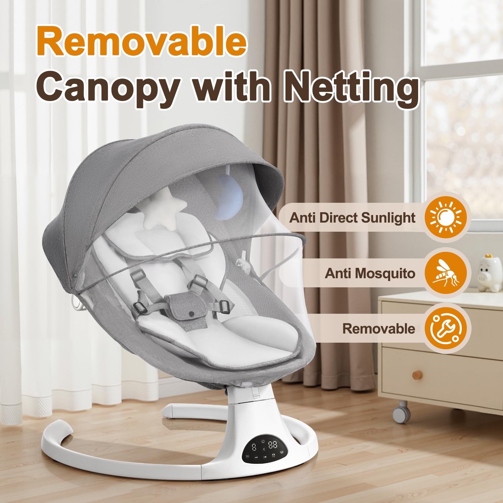 Side profile of Dearest Baby swing with adjustable speed settings