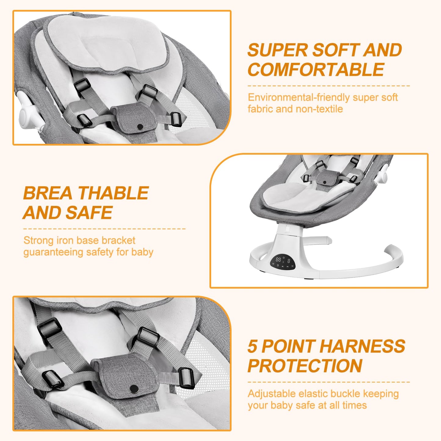 Dearest Baby swing in grey shown in a nursery setting