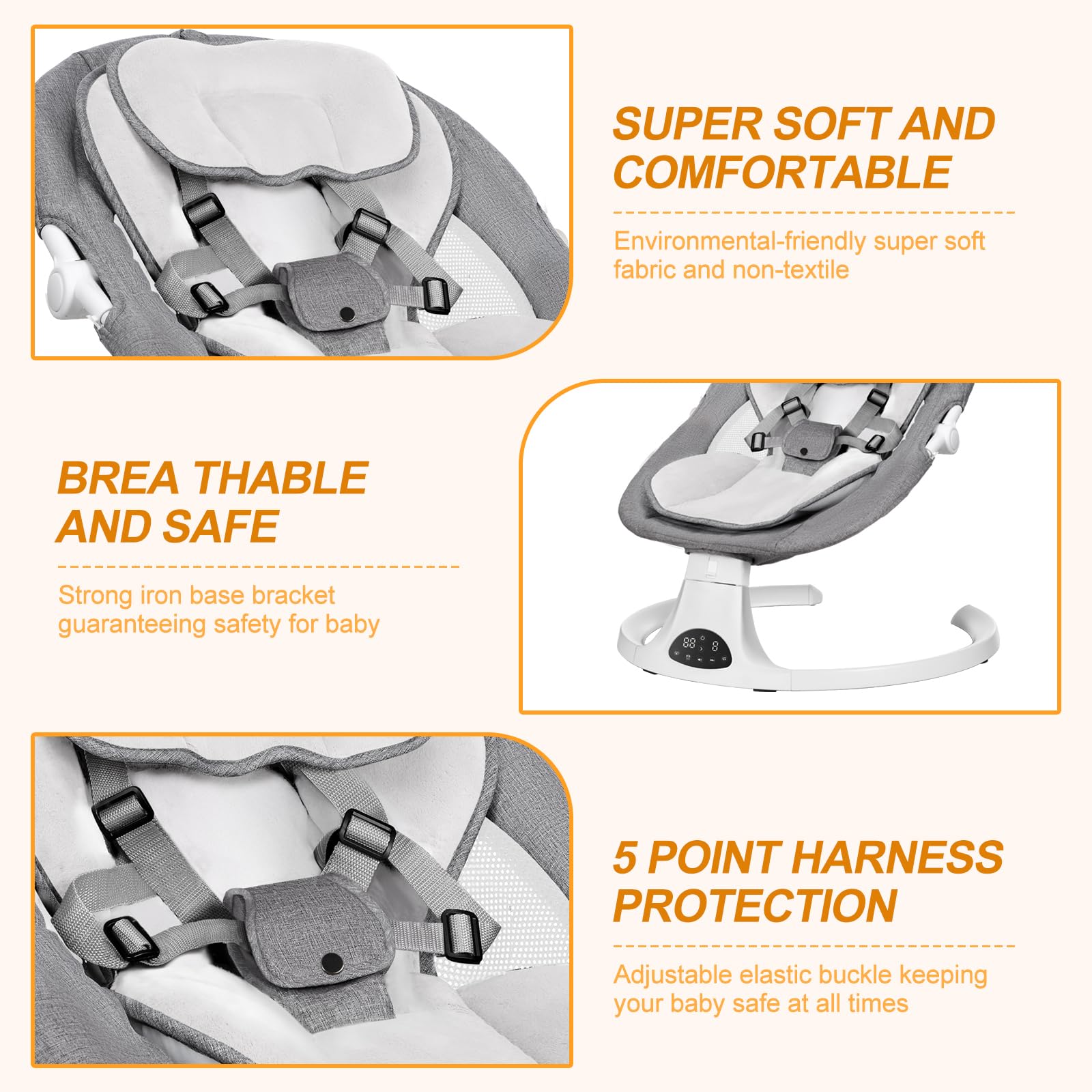 Dearest Baby swing in grey shown in a nursery setting