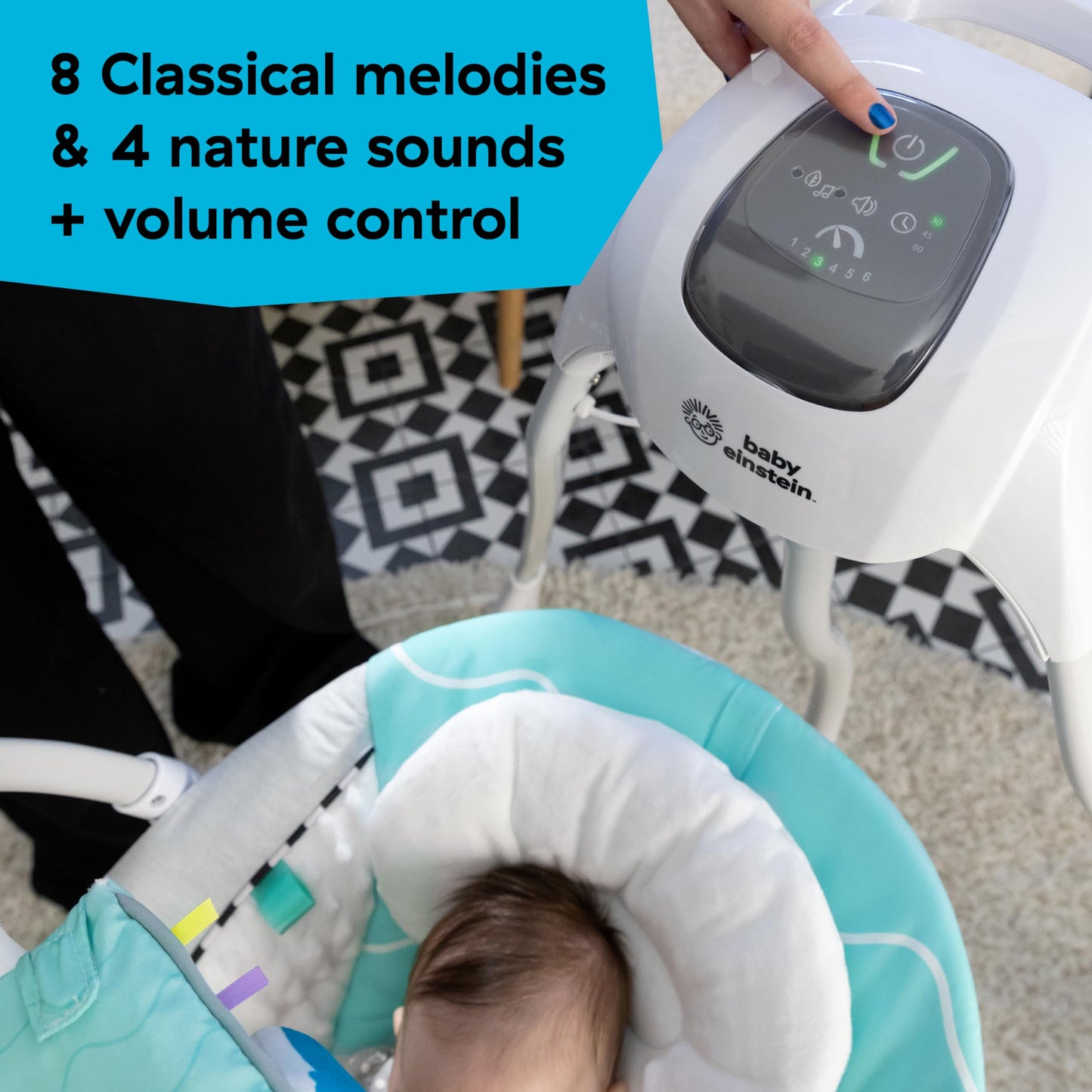 Baby Einstein swing with control panel visible