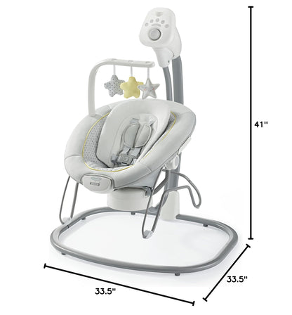 Compact base design of Graco Sway2Me portable swing
