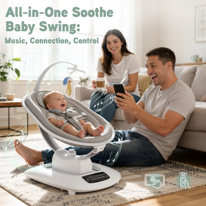 Amke baby swing reclining at maximum angle for infant sleep