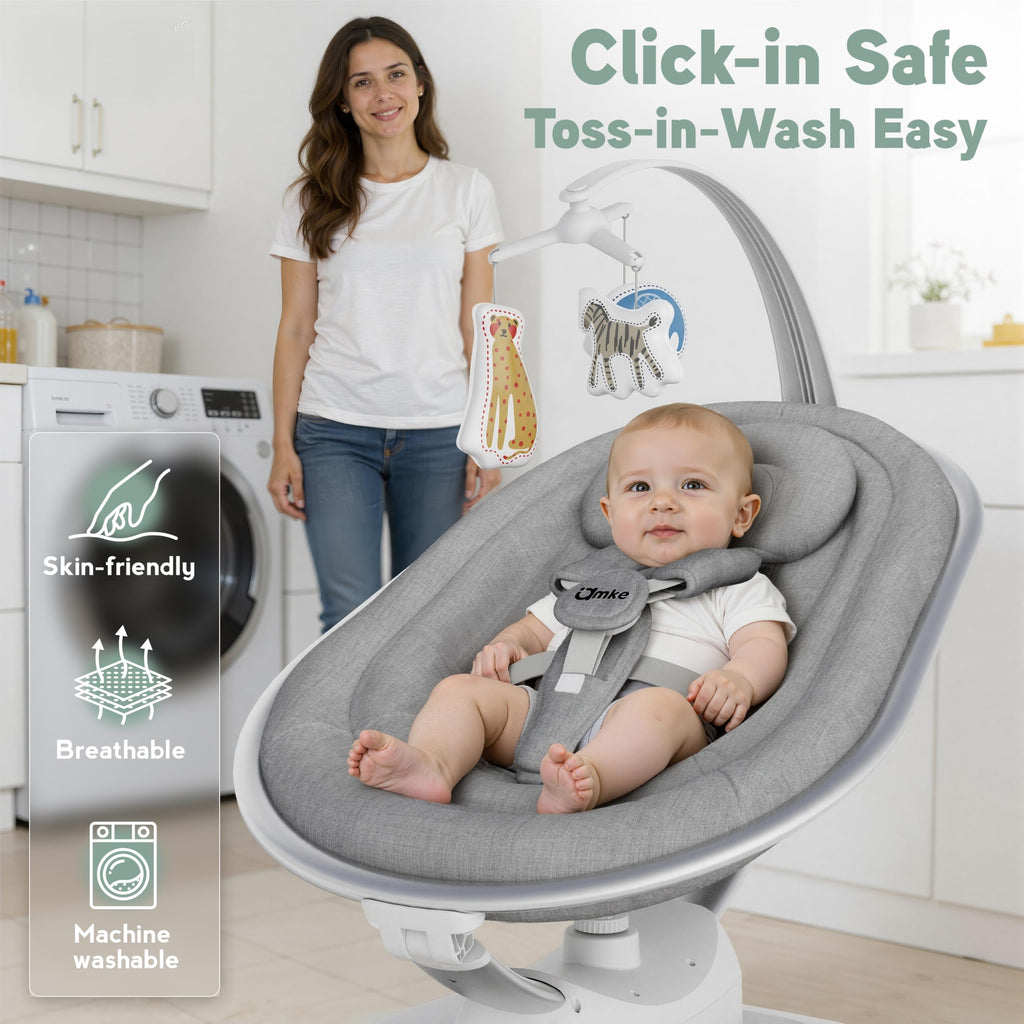 AMKE baby swing wide anti-grade aluminum base and stability features